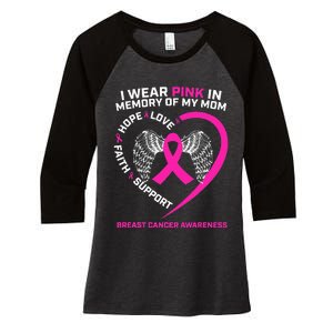 Gift I Wear Pink In Memory Of My Mom Breast Cancer Awareness Women's Tri-Blend 3/4-Sleeve Raglan Shirt