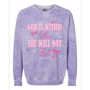 God Is Within Her She Will Not Fall Bible Verse Coquette Bow Great Gift Colorblast Crewneck Sweatshirt