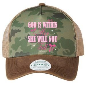 God Is Within Her She Will Not Fall Bible Verse Coquette Bow Great Gift Legacy Tie Dye Trucker Hat