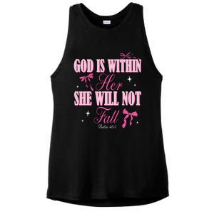 God Is Within Her She Will Not Fall Bible Verse Coquette Bow Great Gift Ladies PosiCharge Tri-Blend Wicking Tank