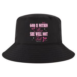 God Is Within Her She Will Not Fall Bible Verse Coquette Bow Great Gift Cool Comfort Performance Bucket Hat