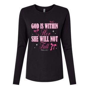 God Is Within Her She Will Not Fall Bible Verse Coquette Bow Great Gift Womens Cotton Relaxed Long Sleeve T-Shirt