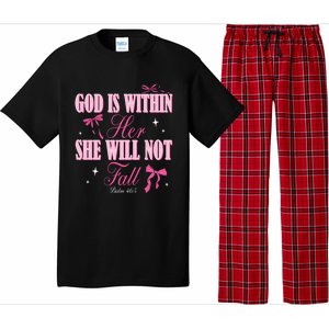 God Is Within Her She Will Not Fall Bible Verse Coquette Bow Great Gift Pajama Set