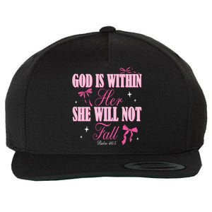 God Is Within Her She Will Not Fall Bible Verse Coquette Bow Great Gift Wool Snapback Cap