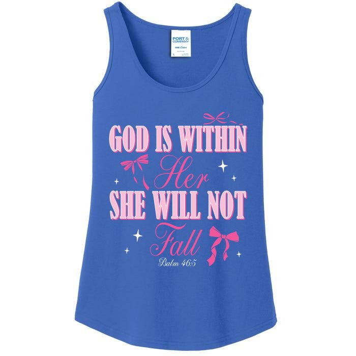 God Is Within Her She Will Not Fall Bible Verse Coquette Bow Great Gift Ladies Essential Tank