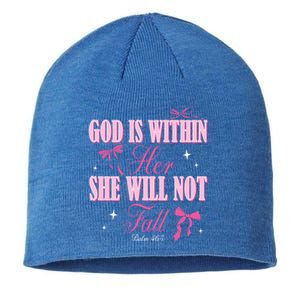 God Is Within Her She Will Not Fall Bible Verse Coquette Bow Great Gift Sustainable Beanie