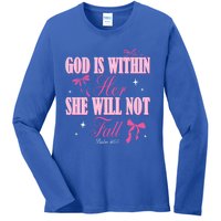 God Is Within Her She Will Not Fall Bible Verse Coquette Bow Great Gift Ladies Long Sleeve Shirt