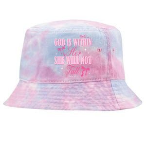 God Is Within Her She Will Not Fall Bible Verse Coquette Bow Great Gift Tie-Dyed Bucket Hat