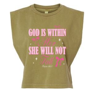 God Is Within Her She Will Not Fall Bible Verse Coquette Bow Great Gift Garment-Dyed Women's Muscle Tee