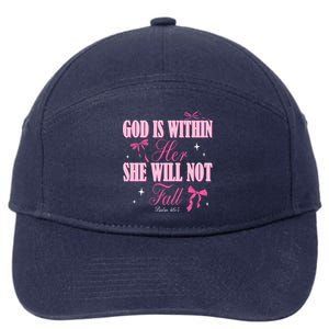 God Is Within Her She Will Not Fall Bible Verse Coquette Bow Great Gift 7-Panel Snapback Hat