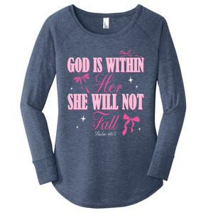 God Is Within Her She Will Not Fall Bible Verse Coquette Bow Great Gift Women's Perfect Tri Tunic Long Sleeve Shirt