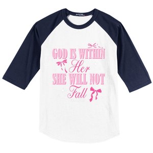 God Is Within Her She Will Not Fall Bible Verse Coquette Bow Great Gift Baseball Sleeve Shirt