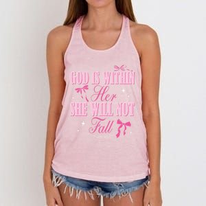 God Is Within Her She Will Not Fall Bible Verse Coquette Bow Great Gift Women's Knotted Racerback Tank