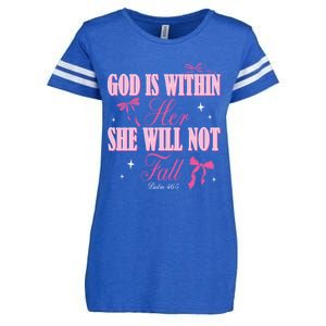 God Is Within Her She Will Not Fall Bible Verse Coquette Bow Great Gift Enza Ladies Jersey Football T-Shirt