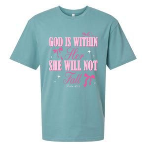 God Is Within Her She Will Not Fall Bible Verse Coquette Bow Great Gift Sueded Cloud Jersey T-Shirt