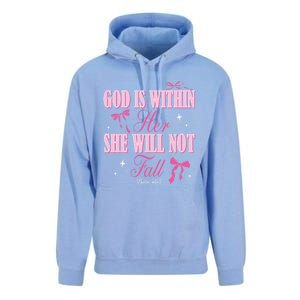 God Is Within Her She Will Not Fall Bible Verse Coquette Bow Great Gift Unisex Surf Hoodie