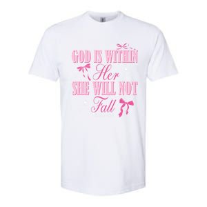 God Is Within Her She Will Not Fall Bible Verse Coquette Bow Great Gift Softstyle CVC T-Shirt