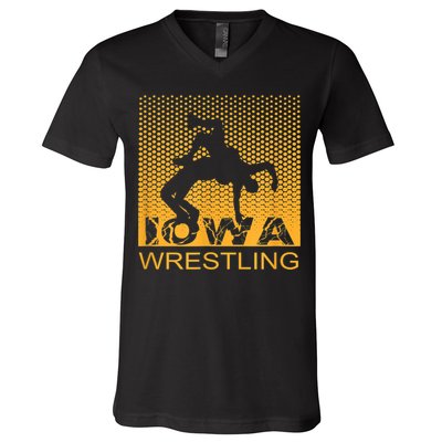 Graphic Iowa Wrestling Freestyle Wrestler The Hawkeye State V-Neck T-Shirt