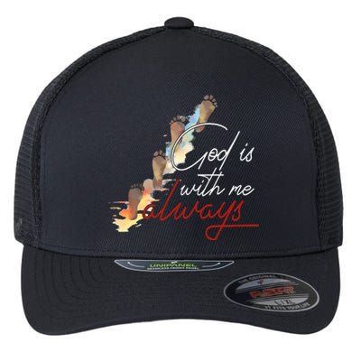 God Is With Me Always Footsteps Flexfit Unipanel Trucker Cap