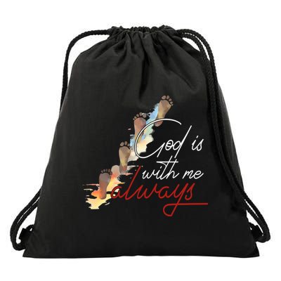 God Is With Me Always Footsteps Drawstring Bag