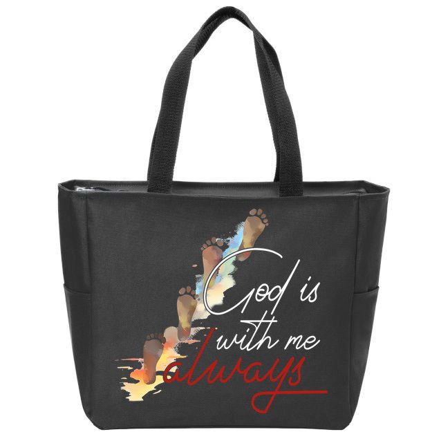 God Is With Me Always Footsteps Zip Tote Bag