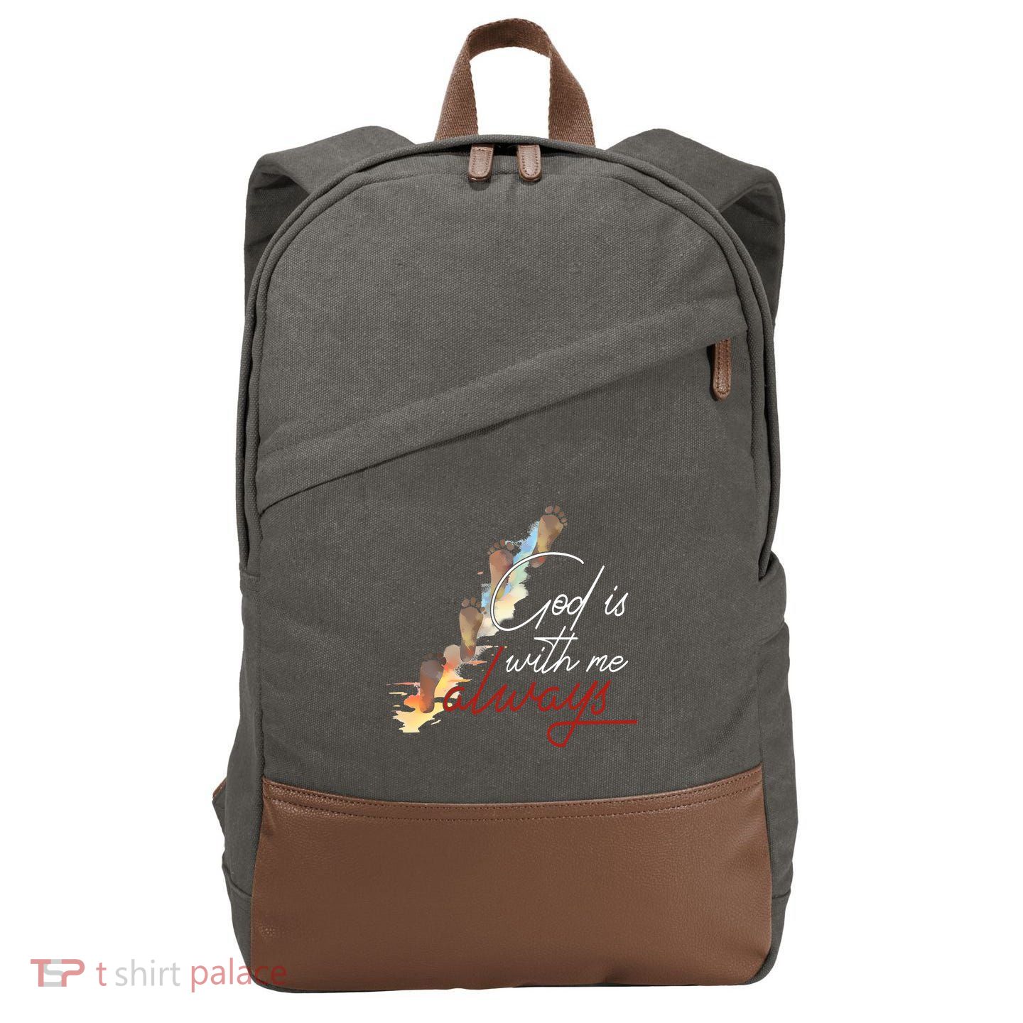 God Is With Me Always Footsteps Cotton Canvas Backpack