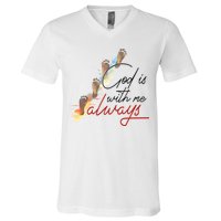 God Is With Me Always Footsteps V-Neck T-Shirt
