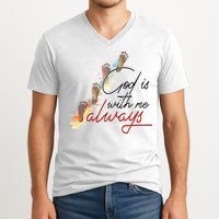 God Is With Me Always Footsteps V-Neck T-Shirt