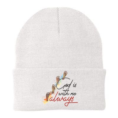 God Is With Me Always Footsteps Knit Cap Winter Beanie