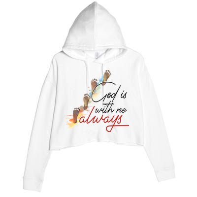 God Is With Me Always Footsteps Crop Fleece Hoodie