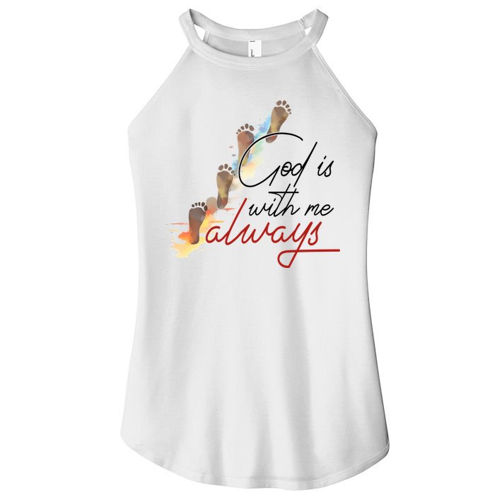 God Is With Me Always Footsteps Women's Perfect Tri Rocker Tank