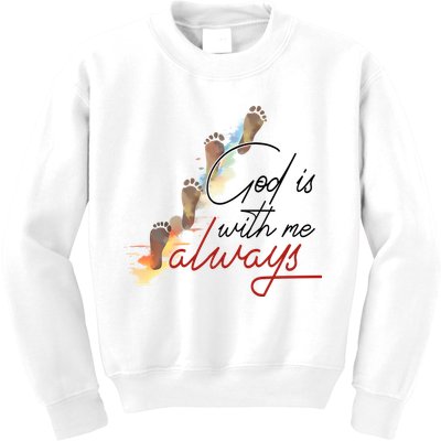 God Is With Me Always Footsteps Kids Sweatshirt