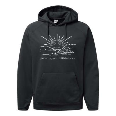 Great Is Your Faithfulness Christian Bible Verse Sun Jesus Performance Fleece Hoodie