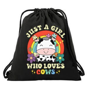 Groovy Just A Girl Who Loves Cows Rainbow Cow Lovers Drawstring Bag