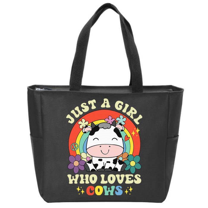 Groovy Just A Girl Who Loves Cows Rainbow Cow Lovers Zip Tote Bag