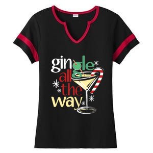 Gingle Jingle All The Way Gin Christmas Martini Gift Ladies Halftime Notch Neck Tee