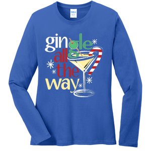 Gingle Jingle All The Way Gin Christmas Martini Gift Ladies Long Sleeve Shirt