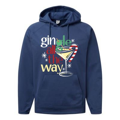 Gingle Jingle All The Way Gin Christmas Martini Gift Performance Fleece Hoodie