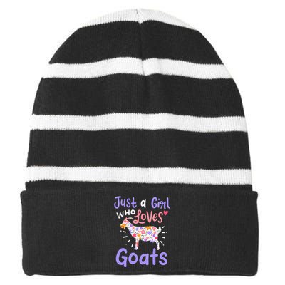 Goat Just A Girl Who Loves Goats Gift For Goat Lovers Striped Beanie with Solid Band