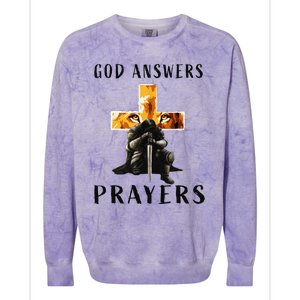 God Jesus Answers Prayers Warrior Christian Lion Graphic Colorblast Crewneck Sweatshirt