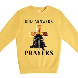 God Jesus Answers Prayers Warrior Christian Lion Graphic Premium Crewneck Sweatshirt