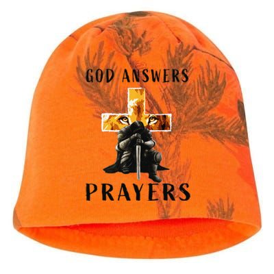 God Jesus Answers Prayers Warrior Christian Lion Graphic Kati - Camo Knit Beanie