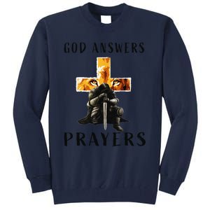 God Jesus Answers Prayers Warrior Christian Lion Graphic Tall Sweatshirt