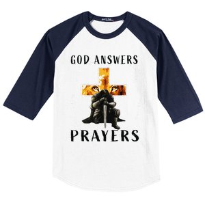 God Jesus Answers Prayers Warrior Christian Lion Graphic Baseball Sleeve Shirt