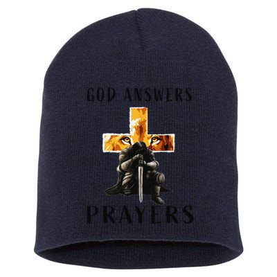 God Jesus Answers Prayers Warrior Christian Lion Graphic Short Acrylic Beanie