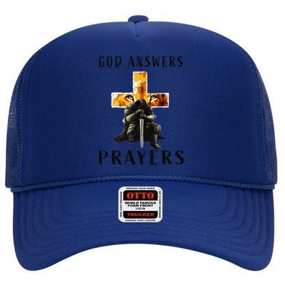 God Jesus Answers Prayers Warrior Christian Lion Graphic High Crown Mesh Back Trucker Hat