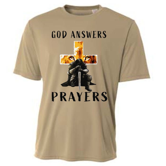 God Jesus Answers Prayers Warrior Christian Lion Graphic Cooling Performance Crew T-Shirt