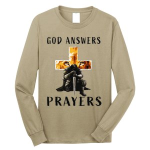 God Jesus Answers Prayers Warrior Christian Lion Graphic Long Sleeve Shirt