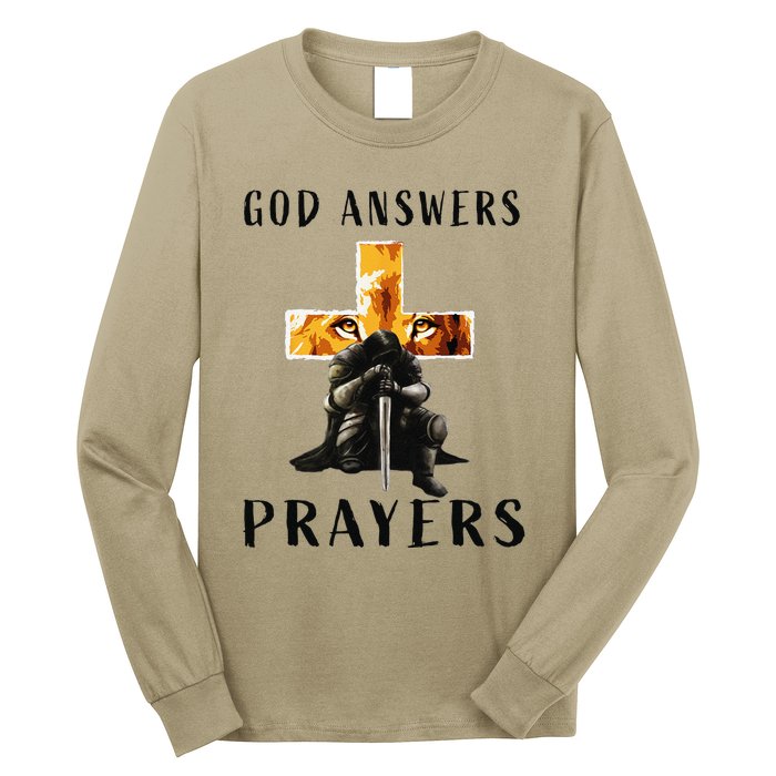 God Jesus Answers Prayers Warrior Christian Lion Graphic Long Sleeve Shirt