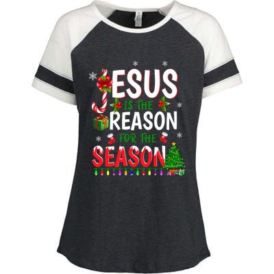 God Jesus Christ Is Reason For The Christmas Season Gift Enza Ladies Jersey Colorblock Tee